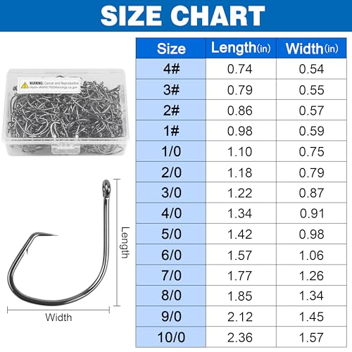 Circle Hooks Saltwater,100pcs Catfish Hooks Offset Circle Octopus Fishing Hooks High Carbon Steel 2X Strong Barbed Fishhooks for Bass Trout Freshwater Saltwater - size: 100pcs-1/0