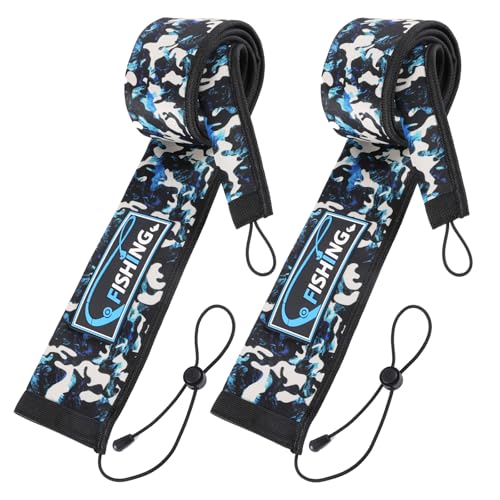 2Pcs Neoprene Fishing Rod Sleeve for Casting, Trolling, Spinning Rods – Lightproof & Puncture Resistant Rod Cover - color: Blue Camo, size: 65" - 2Pcs