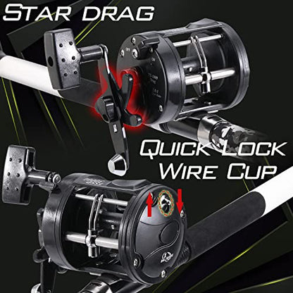 Sougayilang Conventional Reel and Fishing Rod Combo – Medium Heavy Fiberglass Rod, Heavy Duty Catfish Trolling Reel Combo for Catfish Salmon and Steelhead 6/7ft - color: 6FT-3000