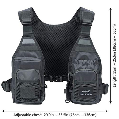 BASSDASH FV08 Ultra Lightweight Fly Fishing Vest for Men and Women Portable Chest Pack - color: Grey