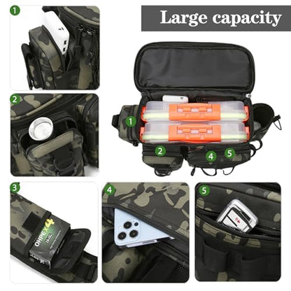 Fishing Tackle Backpack Fishing Fanny Pack Crossbody Bag Fishing Tackle Box Organizer with Rod & Gear Holder, Ideal for Fishing, Camping, Hiking and More!-YIANTU - color: Wolf Brown