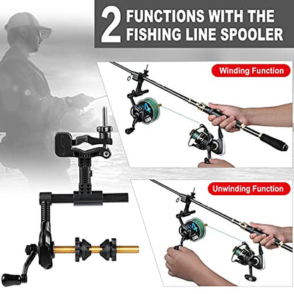 PLUSINNO Fishing Line Spooler For Fishing Reels, Fishing Gear And Equipment Gift For men With Unwinding Function Versatile for Thick & Thin Rods, Works with Spinning Reel, Cast Reel Without Line Twist - style: Fishing Rod & Table Clamp Spooler Function