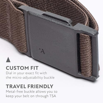 Arcade Belts Mens Explore Belt, Stretch Webbing for Max Comfort & Custom Fit, Metal-Free Buckle, Machine Washable Travel Belt - color: Downtown Brown