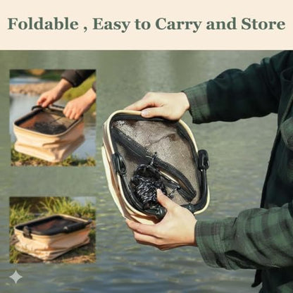 3.7 Gallon Collapsible Fishing Bucket - Live Bait Bucket w/Aerator Pocket | Heavy-duty EVA, 100% leakproof. Built-in aerator pocket & mesh lid. Perfect for live fish, kayak fishing, and camping. - size: 3.7 Gallon (14L)