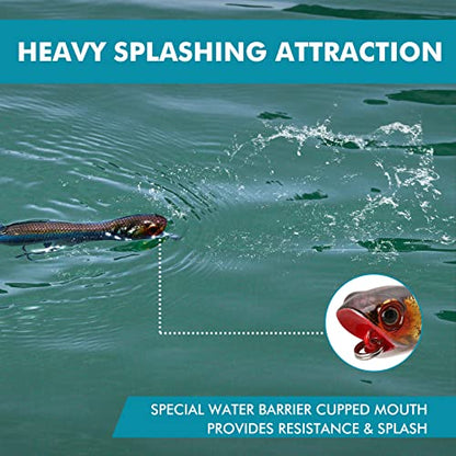 TRUSCEND Popobait Easy Catch Fishing Lures with BKK Hooks, Instant Startup, Longer Cast, Balanced Spray/Sound/Swim, Plopper Topwater Lures for Bass, Trout, Pike, Walleye, Freshwater Saltwater Fishing - color: E1-4.2",0.5oz