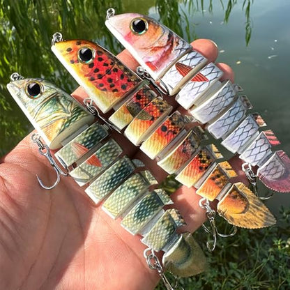 Crankbait Fishing Lure Pike Muskie Lures Lifelike Multi Jointed Swimbait Segement Hard Minnow Bait Treble Hook - color: HS075ABC-3pcs/set