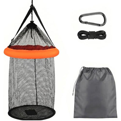 Foldable Floating Fish Basket – Portable Collapsible Fishing Net for Live Fish, Bait & Minnow Storage | Kayak Live Well Cage - size: S-Net Bottom Size:10.43inch
