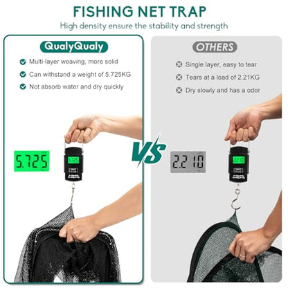 QualyQualy Fishing Bait Trap Crab Net Fishing Trap for Minnow/Crab/Shrimp/Crawdad with Rope, 6/8/10 Holes Large Space Fishing Net - size: 32*10‘’, style: 10 Holes - 1 Pcs