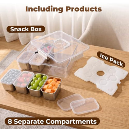 Homelove Snackle Box Container with Ice-Pack, Snack Container Divided Serving Tray with 8-Compartment Snack Platter, Lid and Handle, Food Organizer for Outdoor Travel Party Beach Picnic - color: B