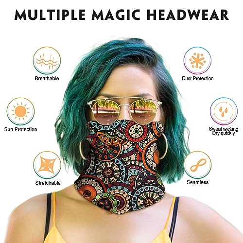 Venswell Neck Gaiter Face Mask Men Women,Seamless Bandana Rave Face Cover Scarf Mask,Balaclava,Headband, Head Wrap,Headwear - color: A-traditional Boho