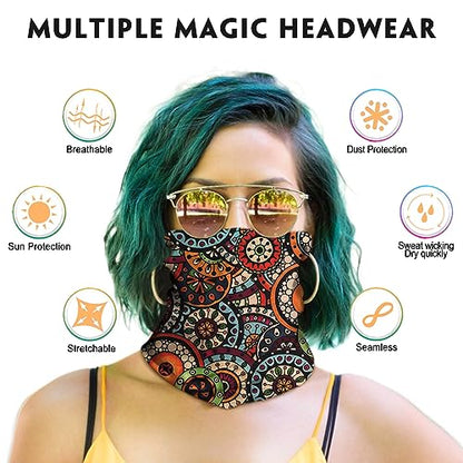 Venswell Neck Gaiter Face Mask Men Women,Seamless Bandana Rave Face Cover Scarf Mask,Balaclava,Headband, Head Wrap,Headwear - color: A-traditional Boho