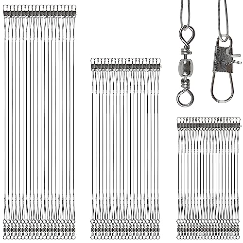 Fishing Leaders Saltwater,60pcs Stainless Steel Wire Leaders with Swivels Snap High Strength Fishing Line Leader for Connect Fishing Tackle Lure Bait Rig Hooks,6/8/10inch - color: Silver - 60pcs (6"+8"+10")