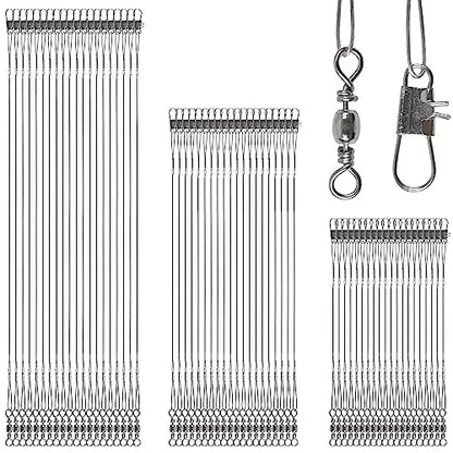 Fishing Leaders Saltwater,60pcs Stainless Steel Wire Leaders with Swivels Snap High Strength Fishing Line Leader for Connect Fishing Tackle Lure Bait Rig Hooks,6/8/10inch - color: Silver - 60pcs (6"+8"+10")