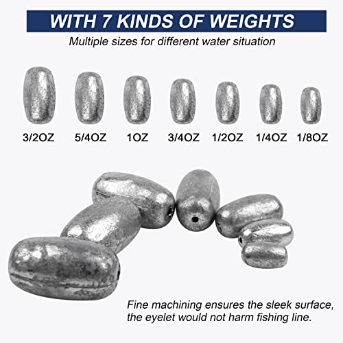 Fishing Egg Sinker Weights Kit, 42pcs Saltwater Fishing Weights Assortment Oval Drop Bass Casting Worm Weights Tackle for Saltwater Freshwater Fishing