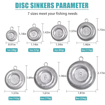 Disc Sinkers Fishing Weights Coin Sinkers Saltwater Surf Fishing Weights Bottom Fishing Drifting Trolling Catfishing Fishing Sinkers Weights Saltwater Tackle 1oz 2oz 3oz 4oz 5oz 6oz 8oz - style: 1oz-8pcs