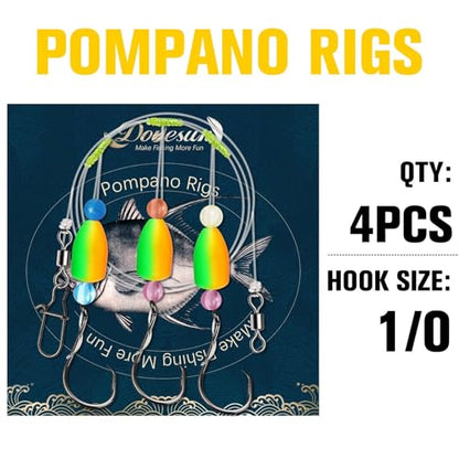 Dovesun 10PCS/4PCS Pompano Rigs for Surf Fishing Unique T-Knot Strong Pre-Rigged Surf Fishing Rigs with Three Circle Hooks Saltwater Pompano Floats - color: 4PCS