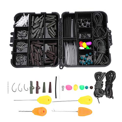Carp Fishing Tackle Set, 136 Pc Terminal Rigs Kit with Bait Needles Hooks Silicone Tubes Beads Sleeves for Carp Anglers Hair Rig Construction (with Bait Needle)