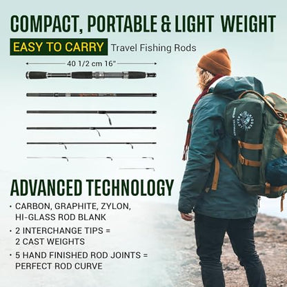 Rigged and Ready Smuggler Series™ Travel Fishing Rods. Super Compact, 1 Spinning Rod and Reel Combo, 4 Spin, 1 Casting Rod + Cases. 2, 3 or 4 Tips. Spin and General Freshwater - Saltwater Fishing