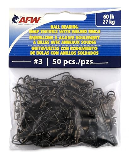 AFW Solid Brass Ball Bearing Snap Swivels with Welded Rings - Black Finish, Up to 450 lb Test Capacity, Patented Bullet Shaped Head for Reduced Water Resistance, Fluid Rotation - size: 50 pc, #3, 60 lb test