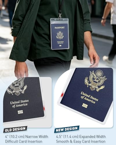 Uniclife 3 Pack Passport Holders with Lanyards for Travel Events | clear PVC passport holders with lanyards are waterproof and extra large for travel, cruises, events and IDs.