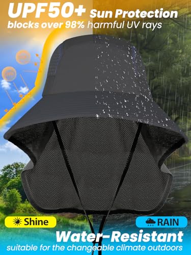 Sun Hats for Women UV Protection with Neck Flap Wide Brim Beach Hats with Ponytail Hole for Hiking Fishing Gardening Travel - color: Dark Grey
