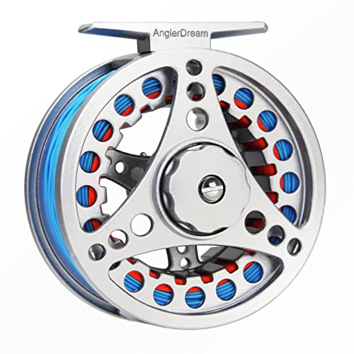 (1/2WT 3/4WT 5/6WT 7/8WT) Fly Reel with Line Combo Aluminum Alloy Large Arbor Fly Fishing Reels Weight Forward Fly Line with Braided Backing Taper Leader Pre-Tied - color: Silver Reel&Blue Line(Pre-load), size: 5/6 WT Reel+Line