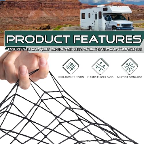 JINGKE 2 Pcs Small Cargo Net Pocket Elastic Mesh Netting Car Mesh Pouch with Screws and Hooks for Trunk RV Boats Home Cargo Storage (23.6'' x 9.8'') - size: 23.6'' x 9.8''
