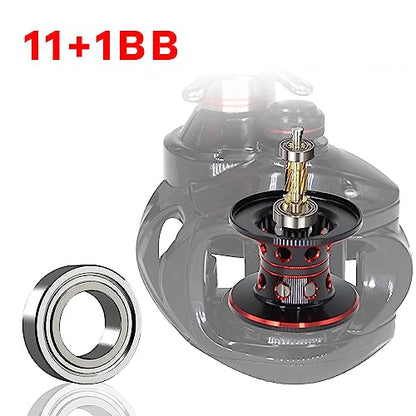 Fishdrops Baitcaster Reel Ultra-Light Baitcasting Fishing Reel, 7.0:1 Gear Ratio, 12.12LB Drag Magnetic Brake, Smooth 11+1BB, Freshwater & Saltwater and Affordable Low Profile Bait Caster Reel - color: Left Handle-Red Color