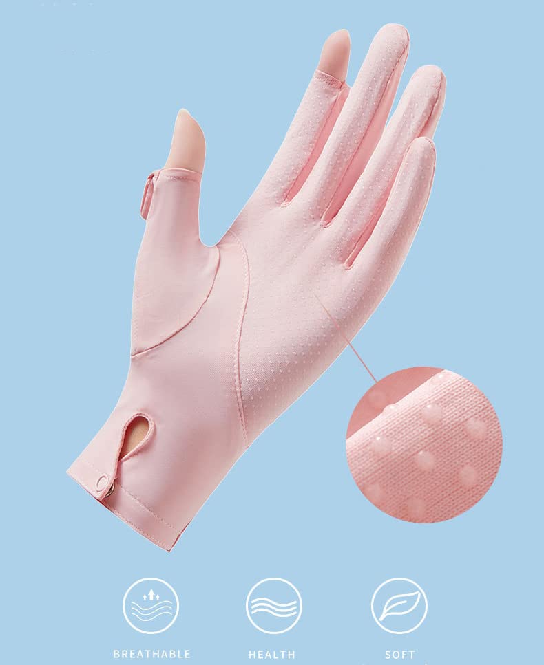 Unisex UV Protection Sunblock Gloves - Women Man Full Finger Sunscreen Gloves Touchscreen Gloves for Driving Hiking Riding - color: Pink