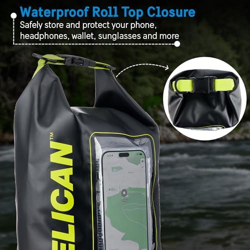 Pelican Marine IP68 Waterproof Dry Bag 5L w/Phone Pouch/Case - Black/Yellow | Roll Top Waterproof Backpack with Touchscreen Phone Pouch - Swimming, Kayaking, Camping, Rafting, Fishing & Travel Essentials - color: Black/Yellow - 5L, size: 5L
