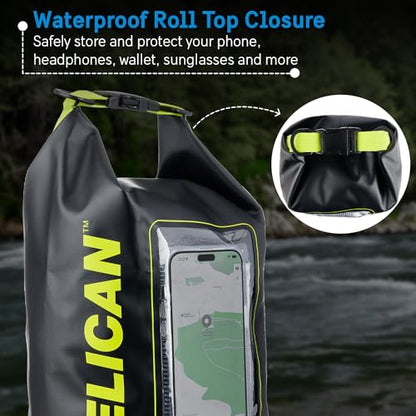 Pelican Marine IP68 Waterproof Dry Bag 5L w/Phone Pouch/Case - Black/Yellow | Roll Top Waterproof Backpack with Touchscreen Phone Pouch - Swimming, Kayaking, Camping, Rafting, Fishing & Travel Essentials - color: Black/Yellow - 5L, size: 5L
