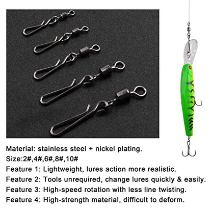 AGOOL Fishing Swivels Snaps Fishing Quick Clips, 60/200pcs Rolling Barrel Swivels with Quick Clips Snaps Swivels High Strength Speed Clips Connector Freshwater Saltwater Fishing Tackle - color: 4#-60pcs