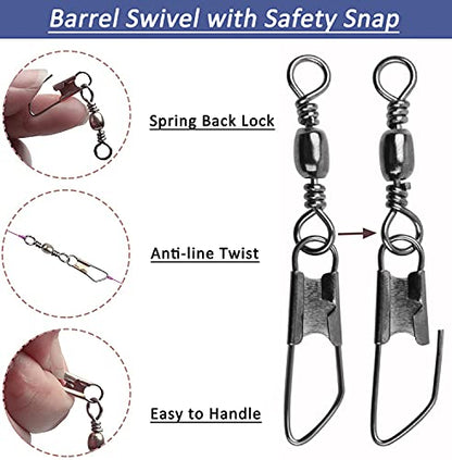 Fishing Snap Swivels Rolling Barrel Swivels with Safety Snaps High Strength Copper and Stainless Steel, Black Nickel Coated Quick Connect Swivel Snap Fishing Tackle - color: 50pcs(6,8,10,12,14#)