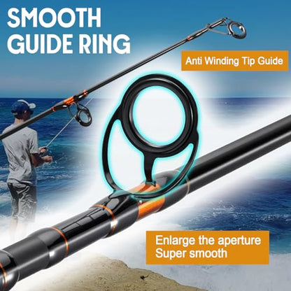 Sougayilang Surf Spinning Fishing Rod Carbon Travel Surf Rod M/MH 3 Piece Spinning Fishing Rod 9'/10'/11'/12' - color: orange, size: 11ft-Spinning-3Pc-MH