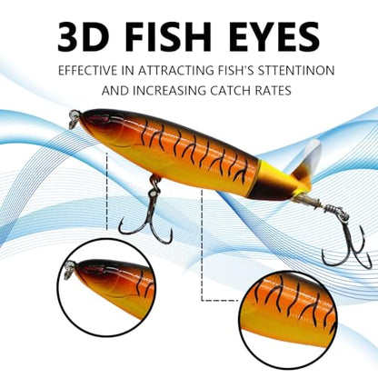 1-Pack Topwater Fishing Lures & Crankbaits Set - High-Action Popper Bass Lures with Rotating Tail, Saltwater/Freshwater Hard Baits for Trout, Pike, Catfish | Vibrating Lure Kit with Storage Box - color: orange