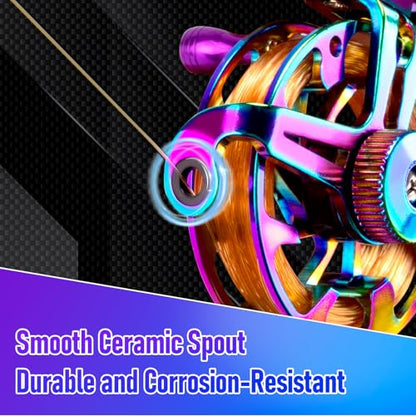 Alwonder Ice Fishing Reel Dazzling Color, CNC-Machined Aluminum Ultra-Lightweight and Durable Inline Ice Fishing Reel, Smooth Right Hand Ice Reels Fishing Gear - size: Size L