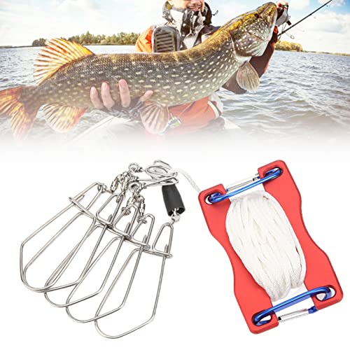 Live Fish Lock, Stainless Steel Buckle, 8m Wear Resistant Nylon Rope, Professional Gear Accessories for Big Catch, Quick Release Stringer for Kayak Fishing Gear - color: Red