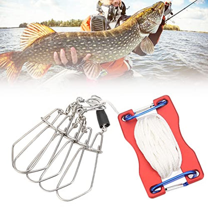 Live Fish Lock, Stainless Steel Buckle, 8m Wear Resistant Nylon Rope, Professional Gear Accessories for Big Catch, Quick Release Stringer for Kayak Fishing Gear - color: Red