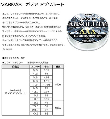 VARIVAS GANOA Absolute AAA Fluorocarbon - size: 3 lb, 150m