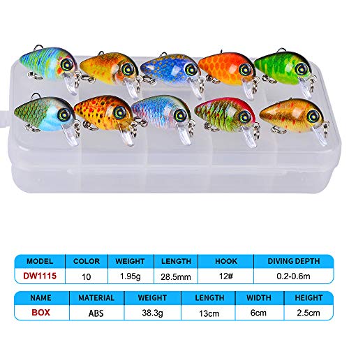 Mini Crankbait Fishing Lures Kits Swimbait Wobbler Hard Baits for Bass Trout Pike Freshwater and Saltwater 10pc-20pc/pack - color: 10pcs-2.85cm/0.069oz+BOX