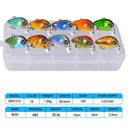 Mini Crankbait Fishing Lures Kits Swimbait Wobbler Hard Baits for Bass Trout Pike Freshwater and Saltwater 10pc-20pc/pack - color: 10pcs-2.85cm/0.069oz+BOX