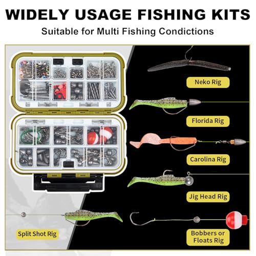 GOTOUR 128/209/240/265pcs Fishing Lures Kit with Tackle Box, All-in-1 Fishing Accessories Gear Set with Soft Lure, Minnow, Crankbait, Hooks, Sinkers, and Terminal Tackle Kit, Fishing Gifts for Men - color: D-265 pcs Pro Tackle Kit