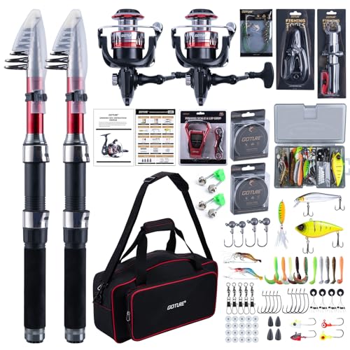 Goture Fishing Rod and Reel Combos-2PCS Telescopic Fishing Pole+2PCS Spinning Reels with Carrier Bag,1.8M-2.7M Telescopic Rod Reel Kit for Starter Travel Saltwater Freshwater,Gifts for Men - color: C4, size: 8 FT