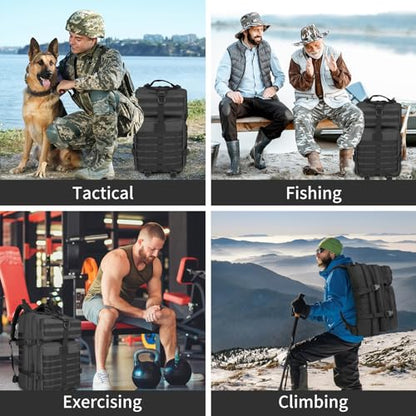 TBNBO 45l Large Fishing Tackle Backpack with Removable Plier Holder & Rod Holders, Fishing Gear and Tackle Box Organizer, Hiking Rucksack without Tackle Box,Black Tactical Bag - color: Black