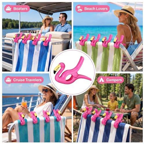 Hushee 6 Pack Marine Boat Rail Towel Clips Flamingo Shaped Storm Proof Large Clips Pontoon Boat Towel Organizer Multi Purpose Outdoor Laundry for Beach Pontoon Fishing Cruise Travel