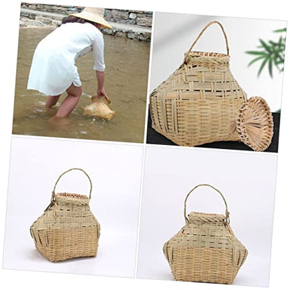 HANABASS Fishing Basket Bamboo Woven Portable Reusable Outdoor Shrimp Container Accessory