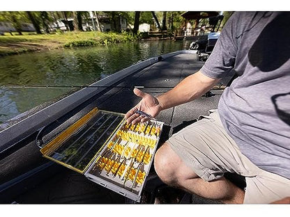 Plano Edge 3700 Vertical Jig & Spybait Box Tackle Storage, Gray and Yellow, Holds Up to 52 Vertical Baits, Rust-Resistant and Waterproof Bait Organizer Box - style: 3700 Standard V Jig Spy