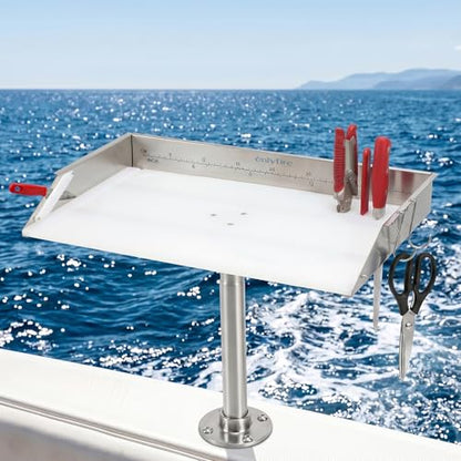 20" Boat Cutting Board, Fishing Filet Table with Tool Holders, CT607 | with Rod, Stainless Steel Ruler, Knife Slots, Plier Storage, Hooks & Cover, for Fishing Boat, Pontoon Boat, Yacht