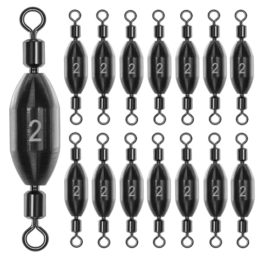 15Pcs Fishing Weights Swivel Bullet Sinkers Brass Fishing Weights Saltwater Freshwater Bass Sinker Fishing Weights with Swivel Rolling - size: 1/4oz