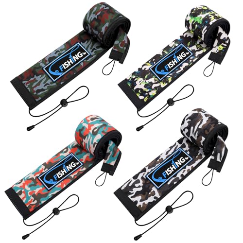 Neoprene Fishing Rod Sleeves for Casting, Spinning, Trolling Pole - Protective Cover Rod Sock with Hanging Loop & Lanyard- Floating, Puncture Resistant, Lightproof - size: 65", style: 4 Pcs